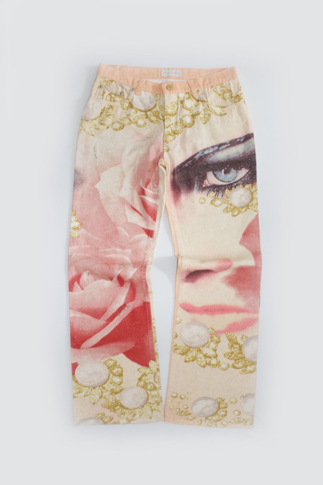 Roberto Cavalli SS2001 Elizabeth Taylor printed jeans by ROBERTO CAVALLI in size W40 from DENIM category