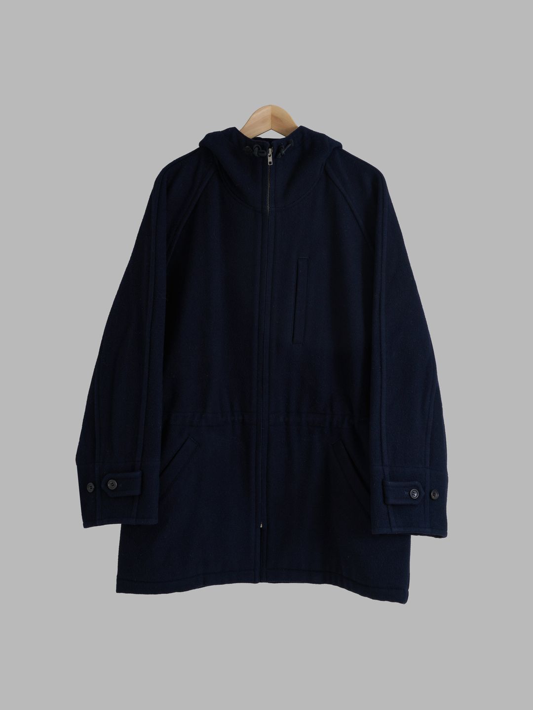Comme des Garcons Homme 1993 dark navy wool melton hooded parka coat - M by COMME DES GARÇONS in size M from COATS & JACKETS category