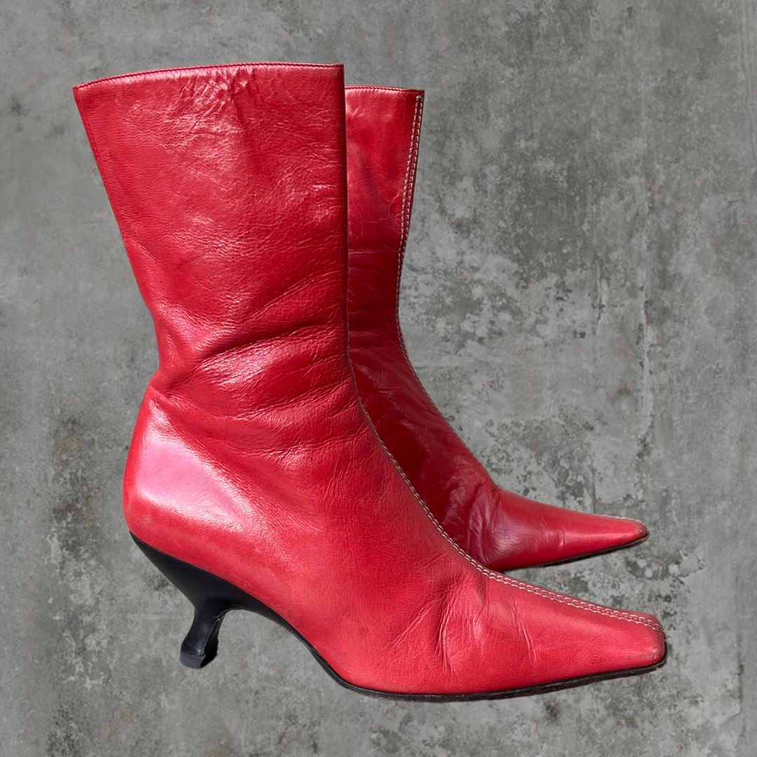 MIU MIU RED LEATHER BOOTIES - EU 36 / UK 3 by MIU MIU in size EU 36 from SHOES category