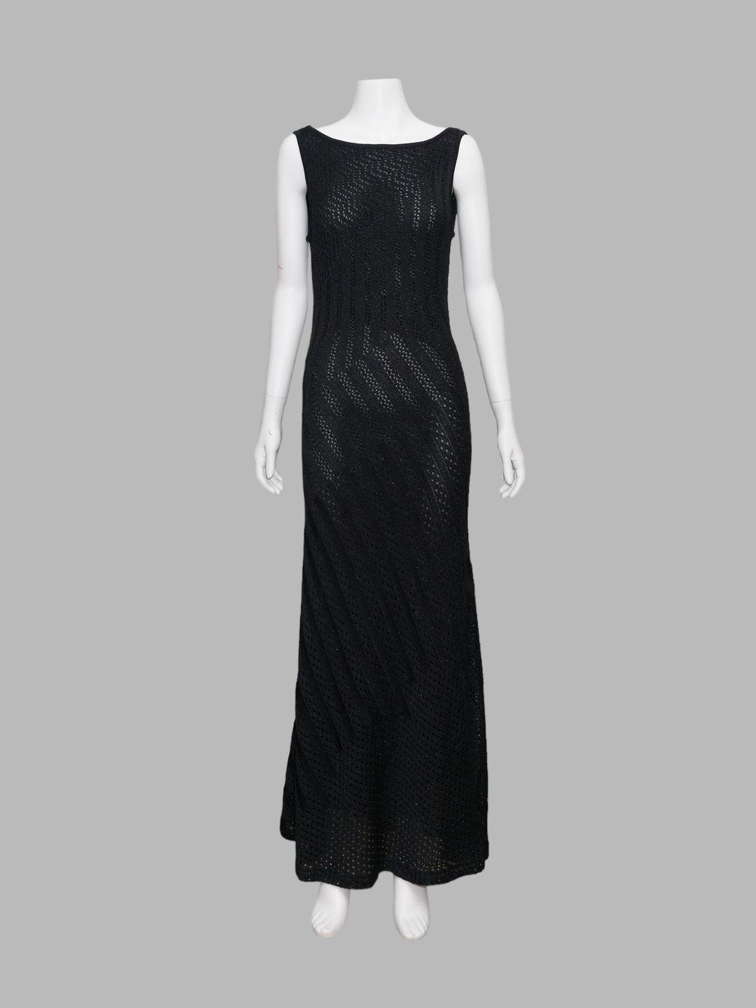 Salvatore Ferragamo 1990s full length black knit backless evening dress by Salvatore Ferragamo in size ONE SIZE from DRESSES category