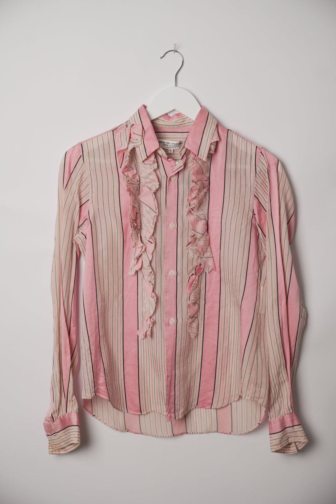 Robe de Chambre Comme des Garçons Pink Stripe Ruffle Blouse AD2000 by COMME DES GARÇONS in size XS from TOPS category