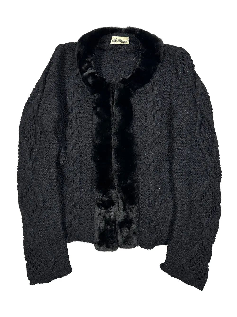 Fur Trim Cable Knit Cardigan by BLUMARINE in size IT 44 from KNITWEAR category