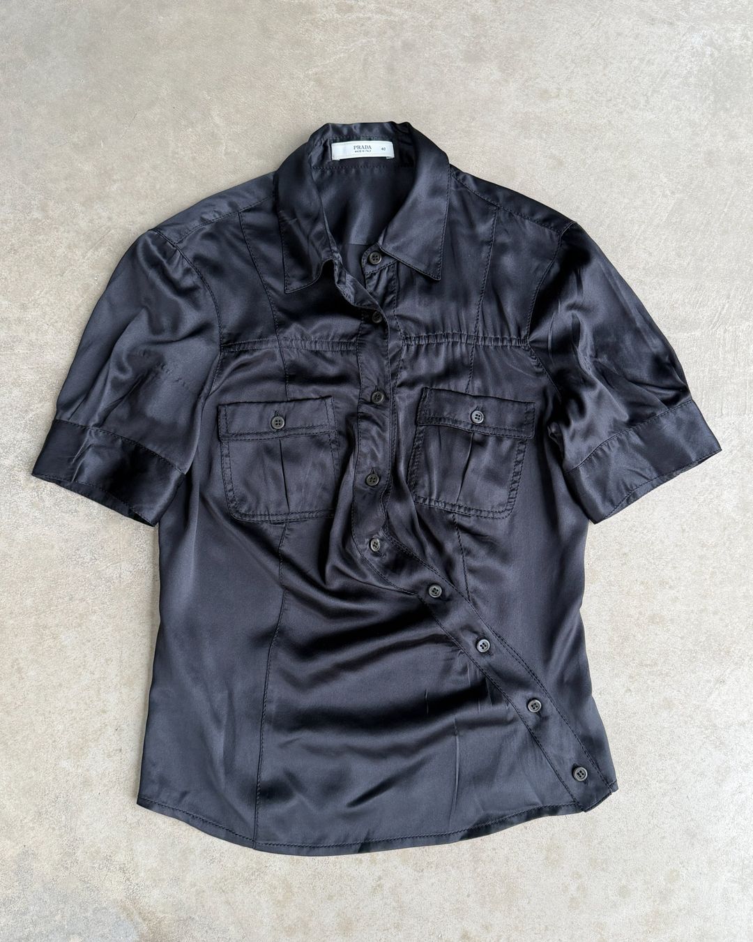 Prada Silk Asymmetric Button-Up Shirt – S by PRADA in size S from TOPS category