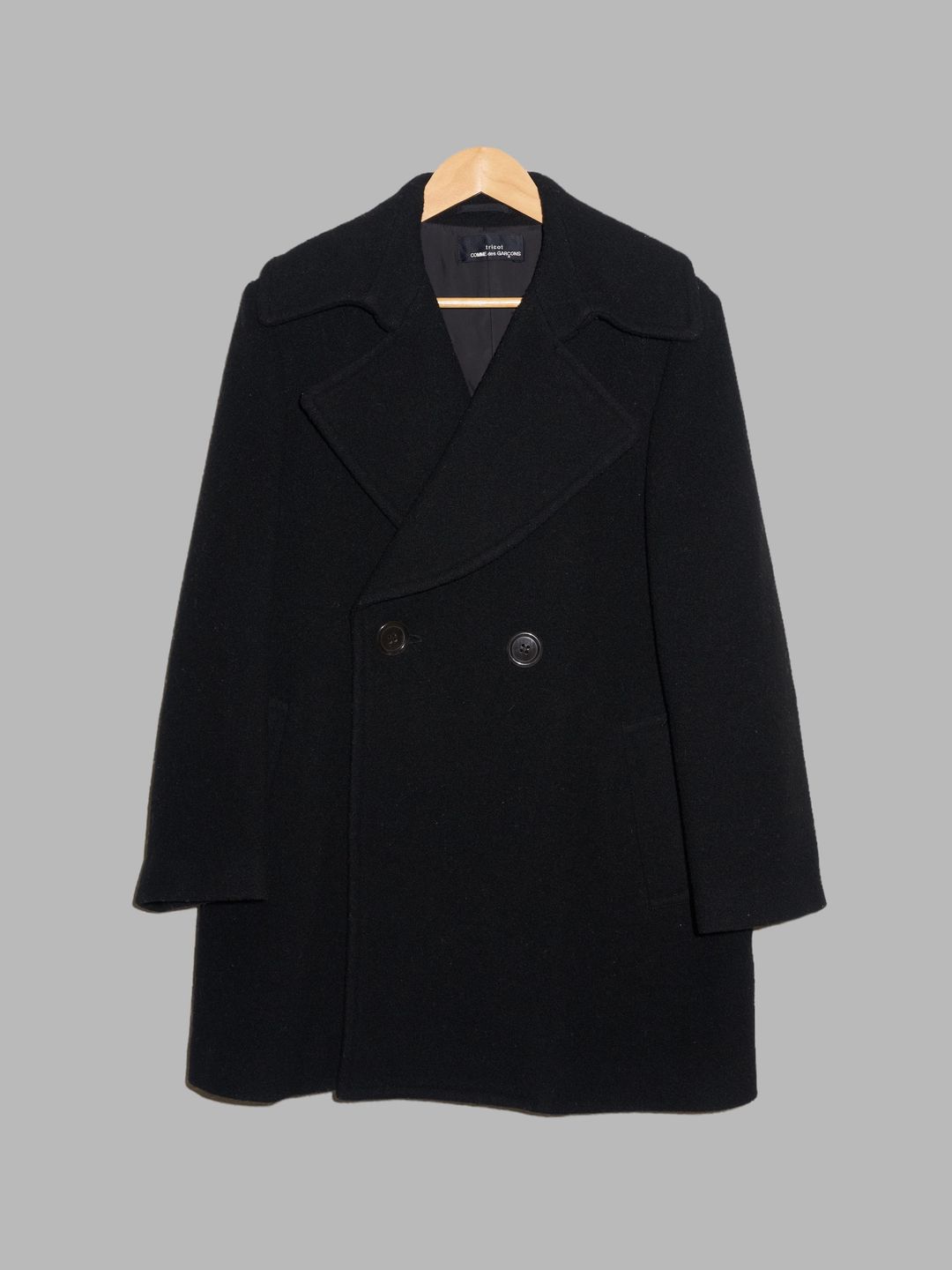 Tricot Comme des Garcons winter 1996 black wool melton big lapel peacoat by COMME DES GARÇONS in size ONE SIZE from COATS & JACKETS category
