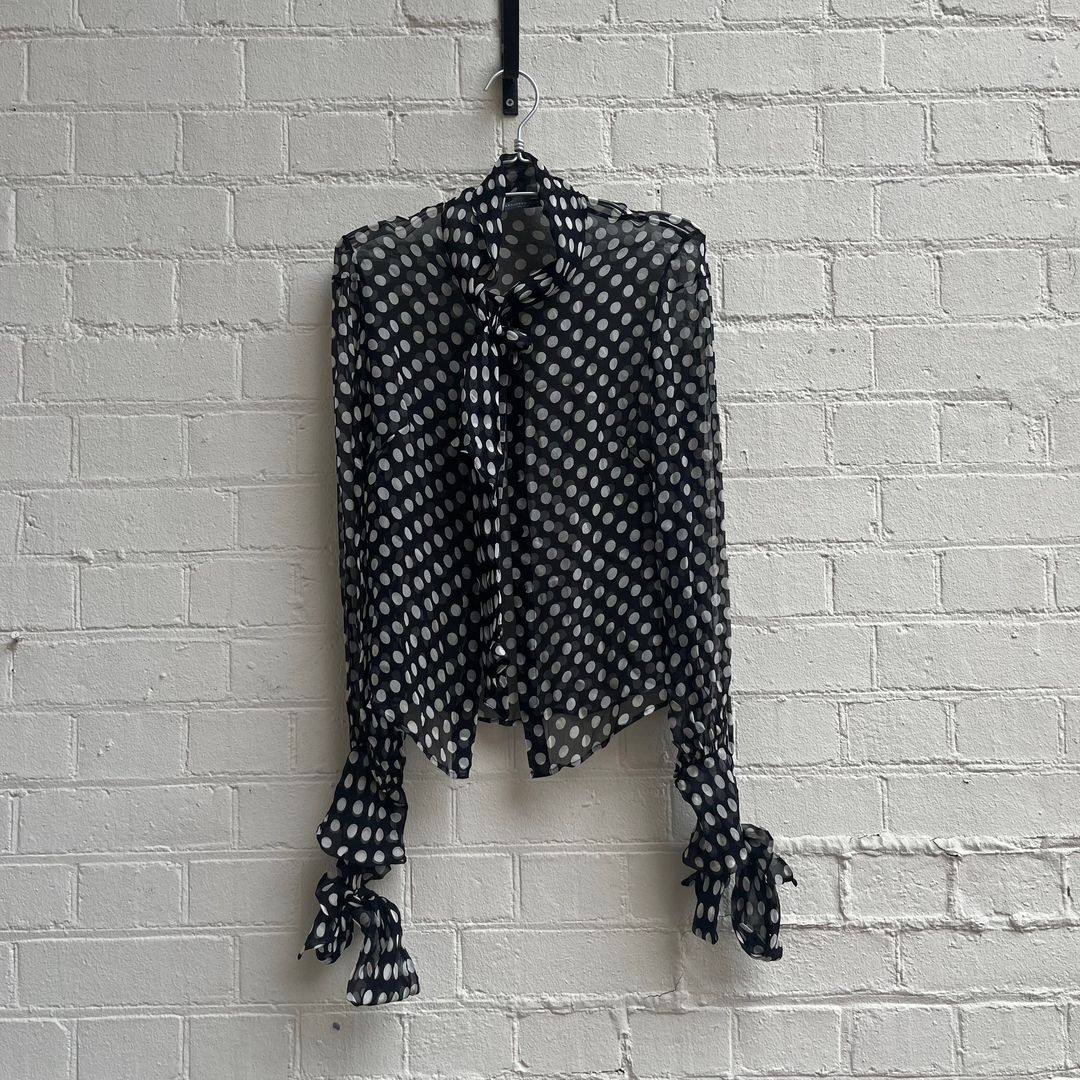 Alexander McQueen 2005 Polka Dot Pussy Bow Blouse by ALEXANDER MCQUEEN in size AU/UK 8 from TOPS category