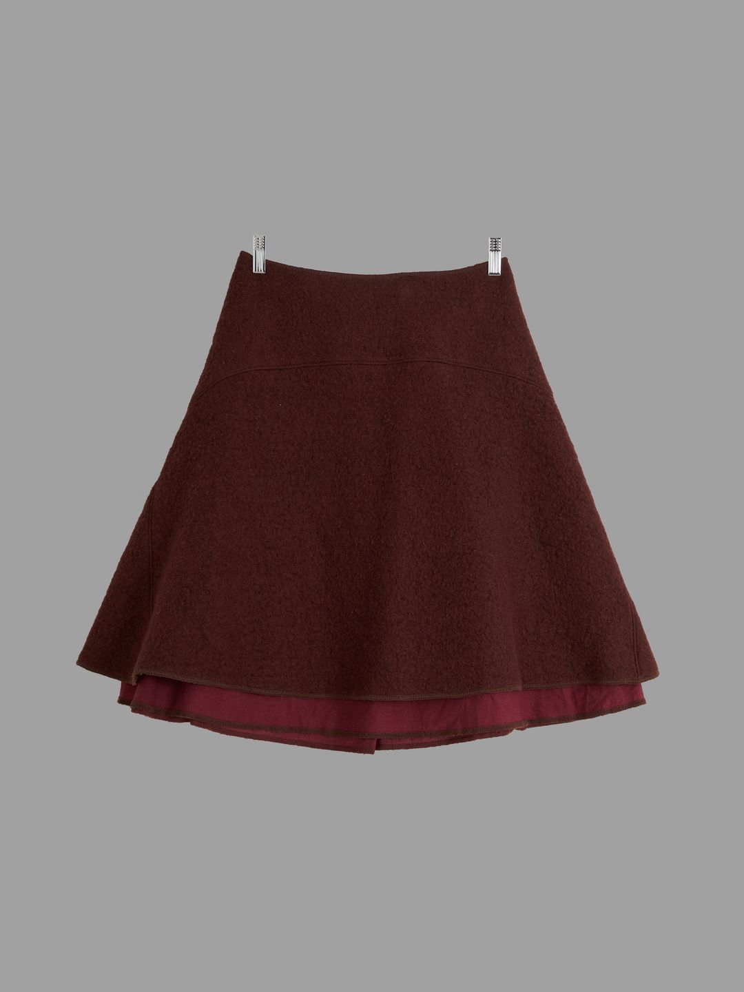 Mandarina Duck 1990s brown boiled wool exposed lining a-line skirt - size 40 by Mandarina Duck in size IT 40 from SKIRTS category