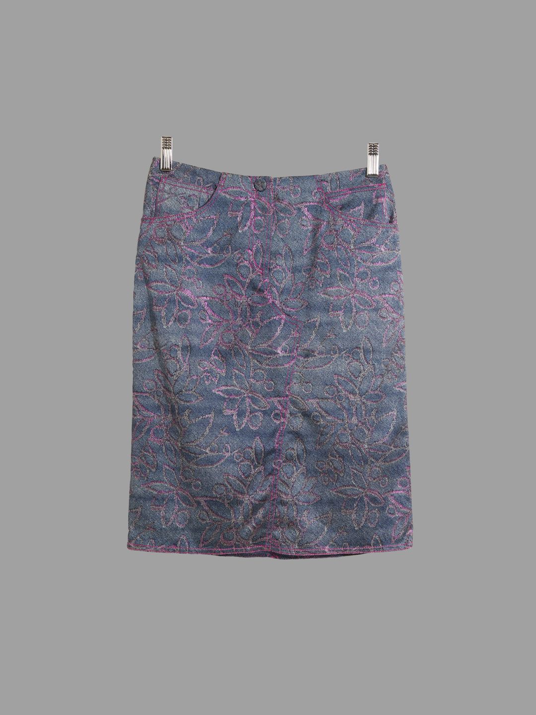 Julien Macdonald blue and pink floral embroidered denim print skirt - size 38 by Julien Macdonald in size IT 44 from SKIRTS category