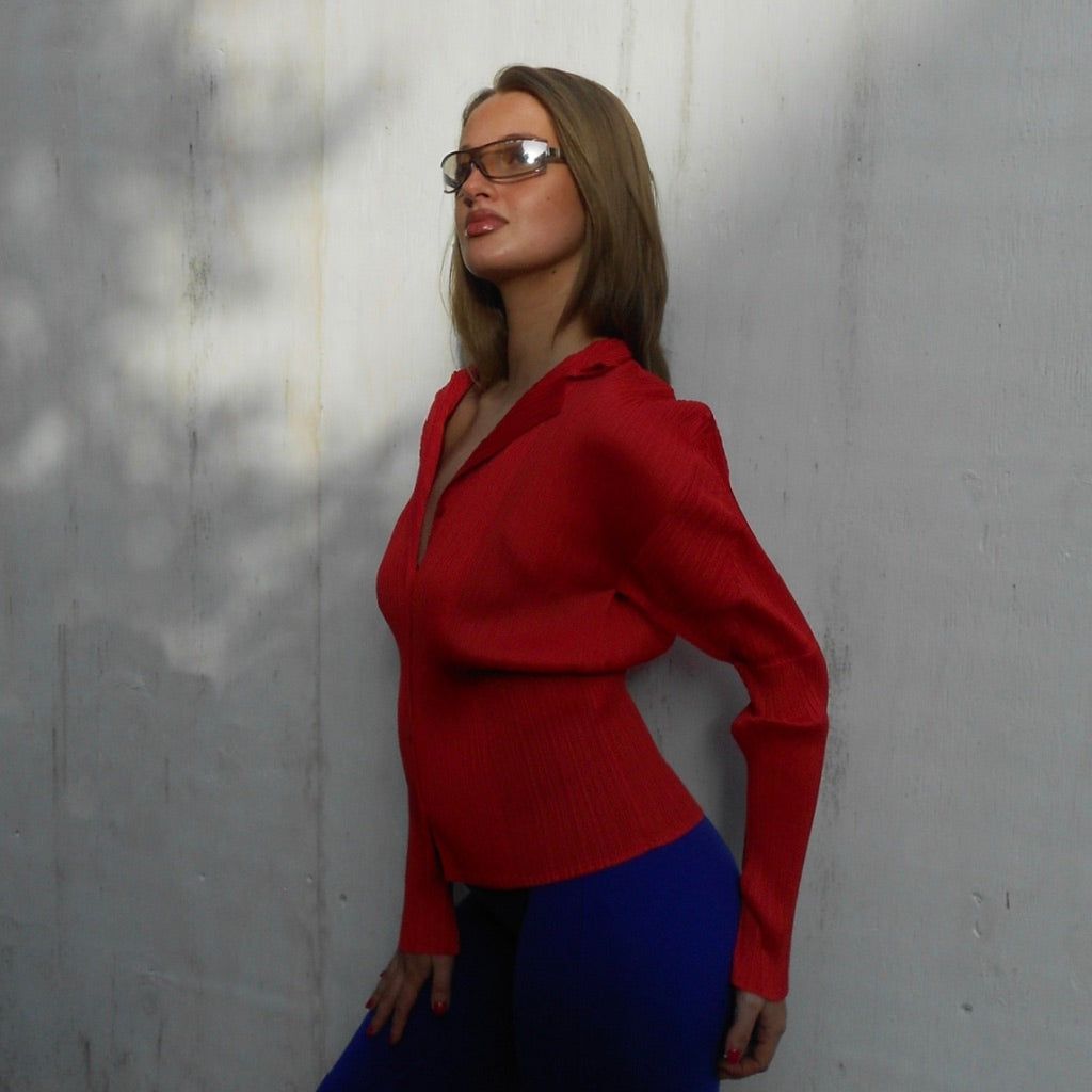 Issey Miyake Pleats Please Red Shirt by ISSEY MIYAKE in size AU/UK 10 from TOPS category
