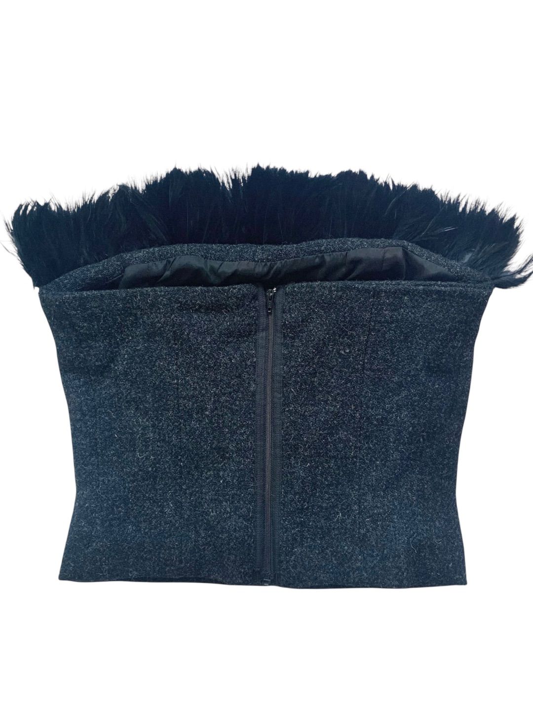 Jean Colonna FW 1998 grey tweed bustier with feather trim by JEAN COLONNA in size S from TOPS category