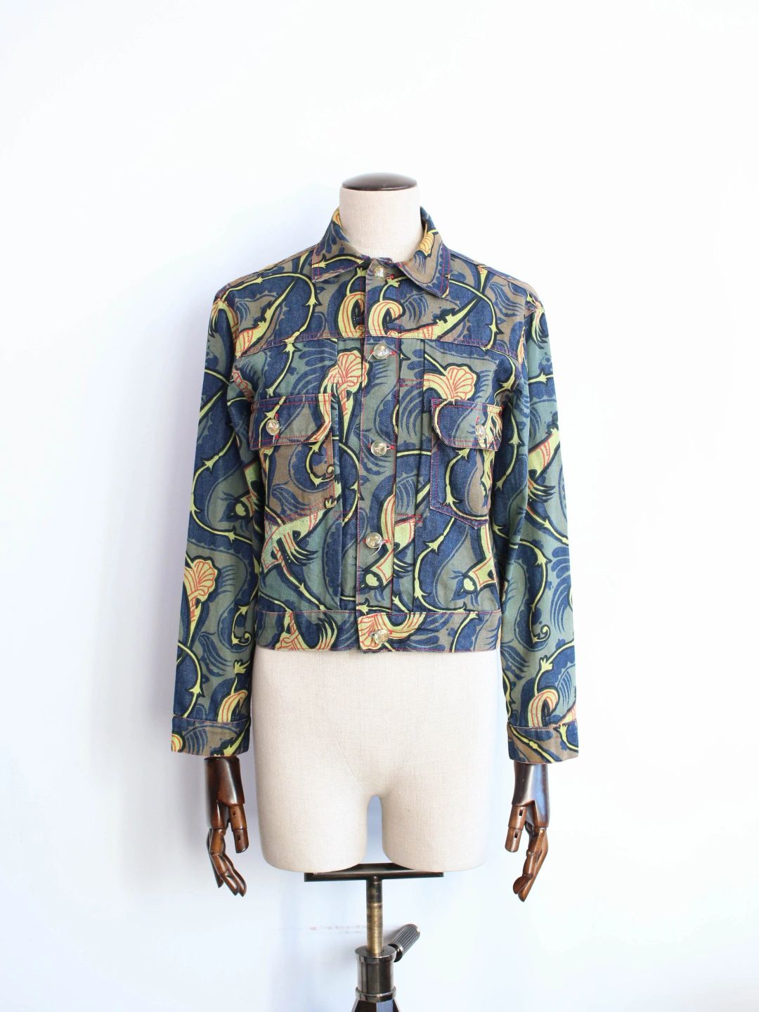 Vivienne Westwood Spring Summer 1993 'Grand Hotel' Jungle Print Denim Jacket by VIVIENNE WESTWOOD in size S from COATS & JACKETS category