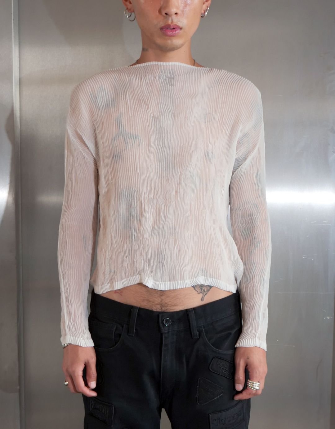 Pleats Please White Button Up Top by ISSEY MIYAKE in size W26 from TOPS category