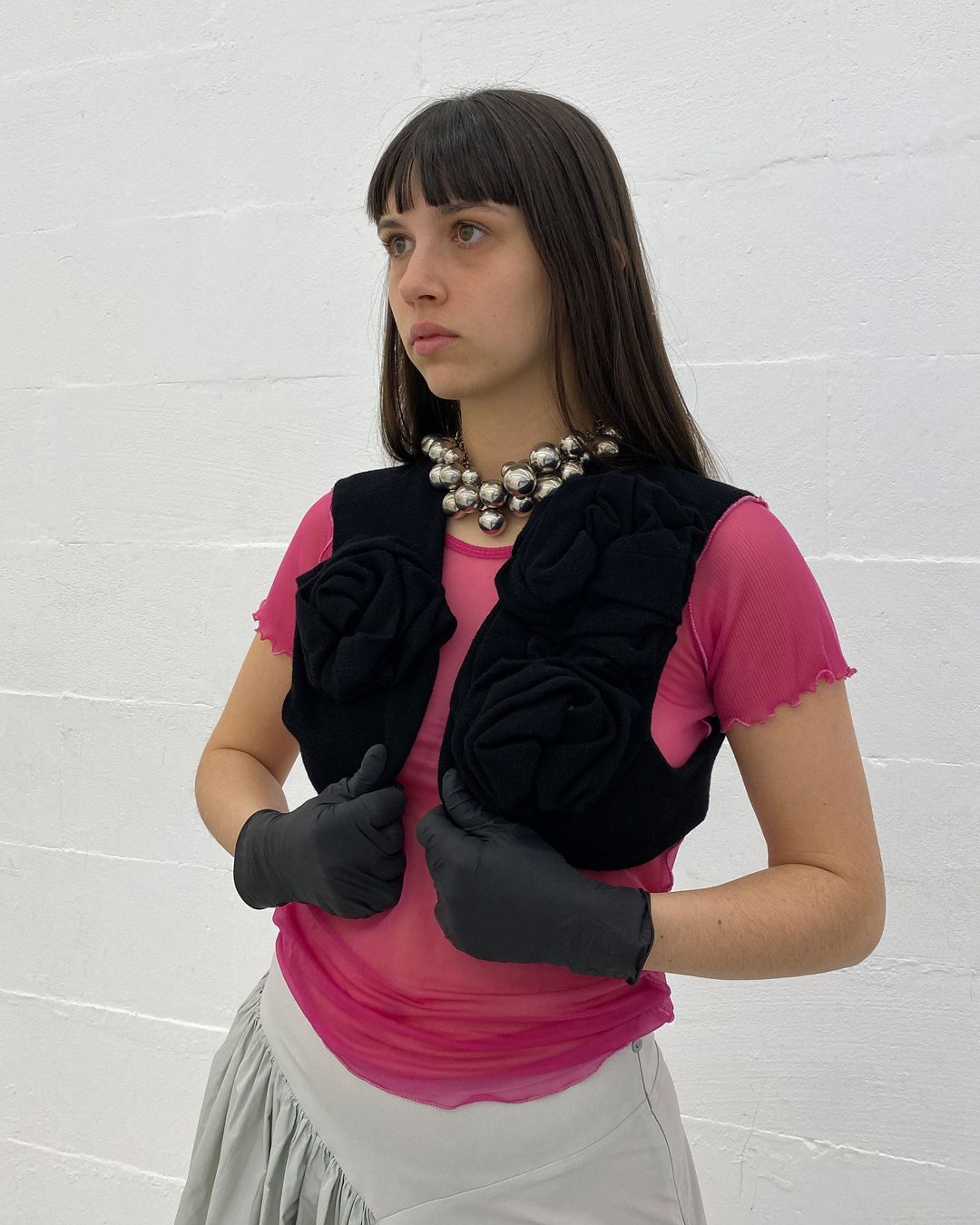 Sonia Rykiel 2000s Black Roses 3D Knit Vest Black by Sonia Rykiel in size M from TOPS category