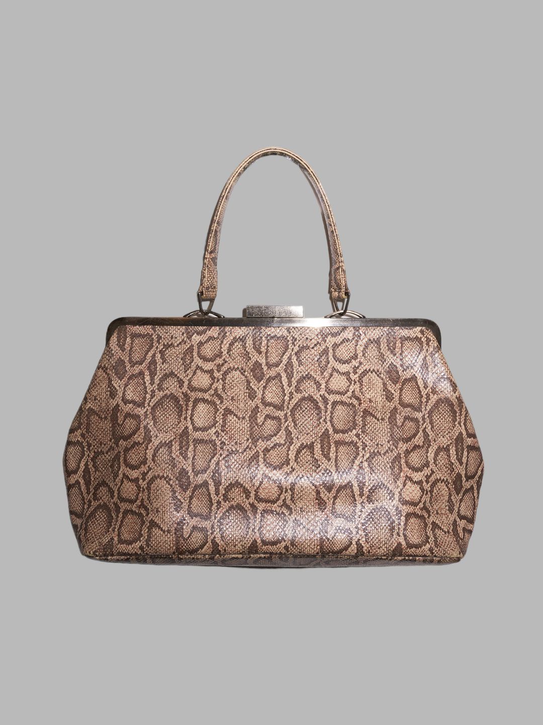Jean Colonna 1990s brown embossed vinyl snakeskin pattern metal clasp handbag by Jean Colonna in size ONE SIZE from BAGS category