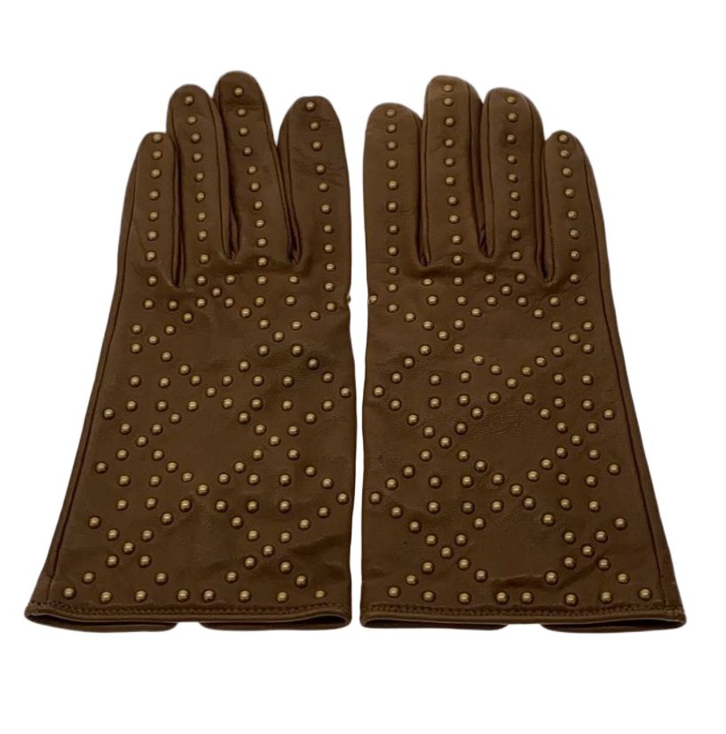 Christian Dior Gold Studded Tan Leather Gloves by DIOR in size XS from ACCESSORIES category
