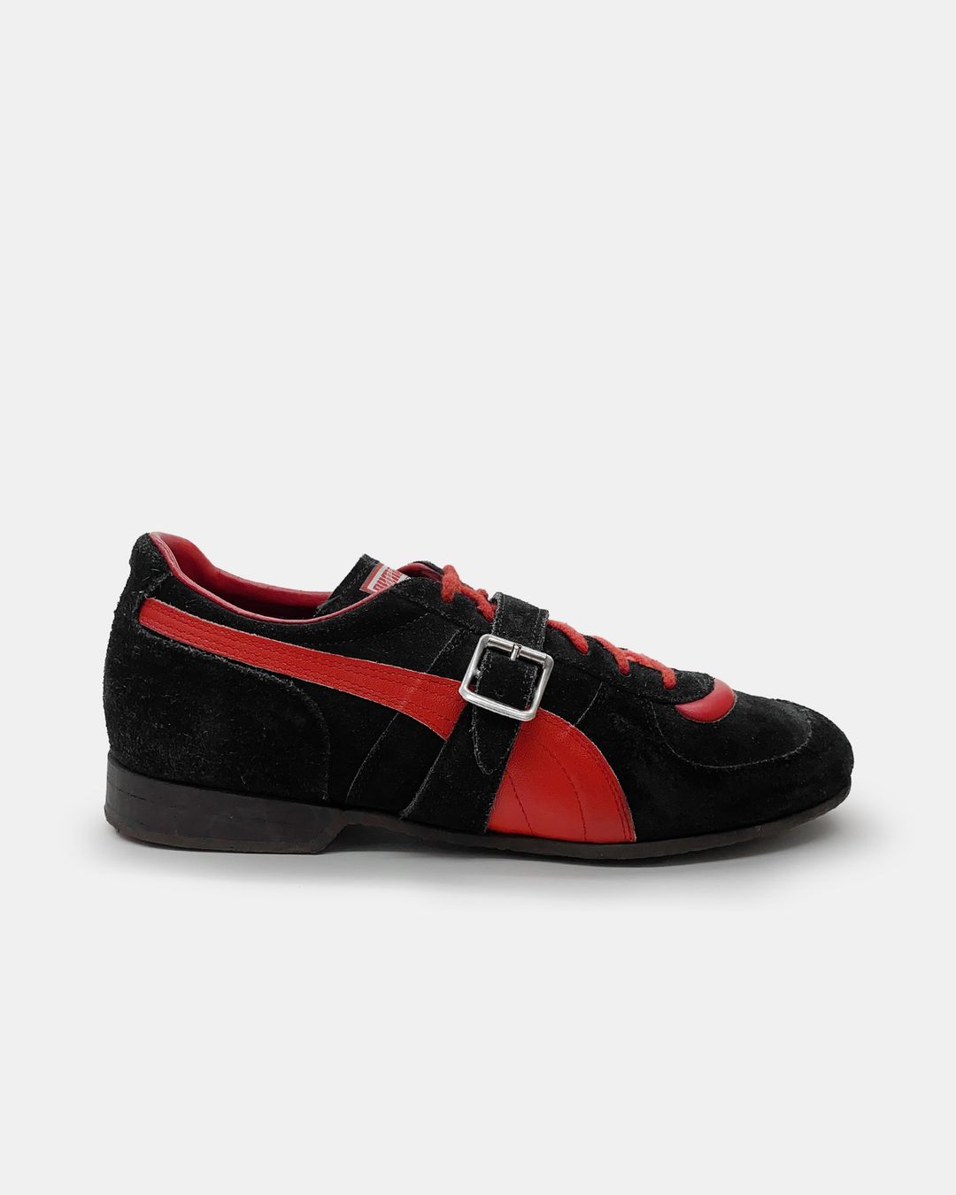 Puma 1980s Made in West Germany Buckle Suede Leather Shoes Black Red by Puma in size ONE SIZE from SHOES category