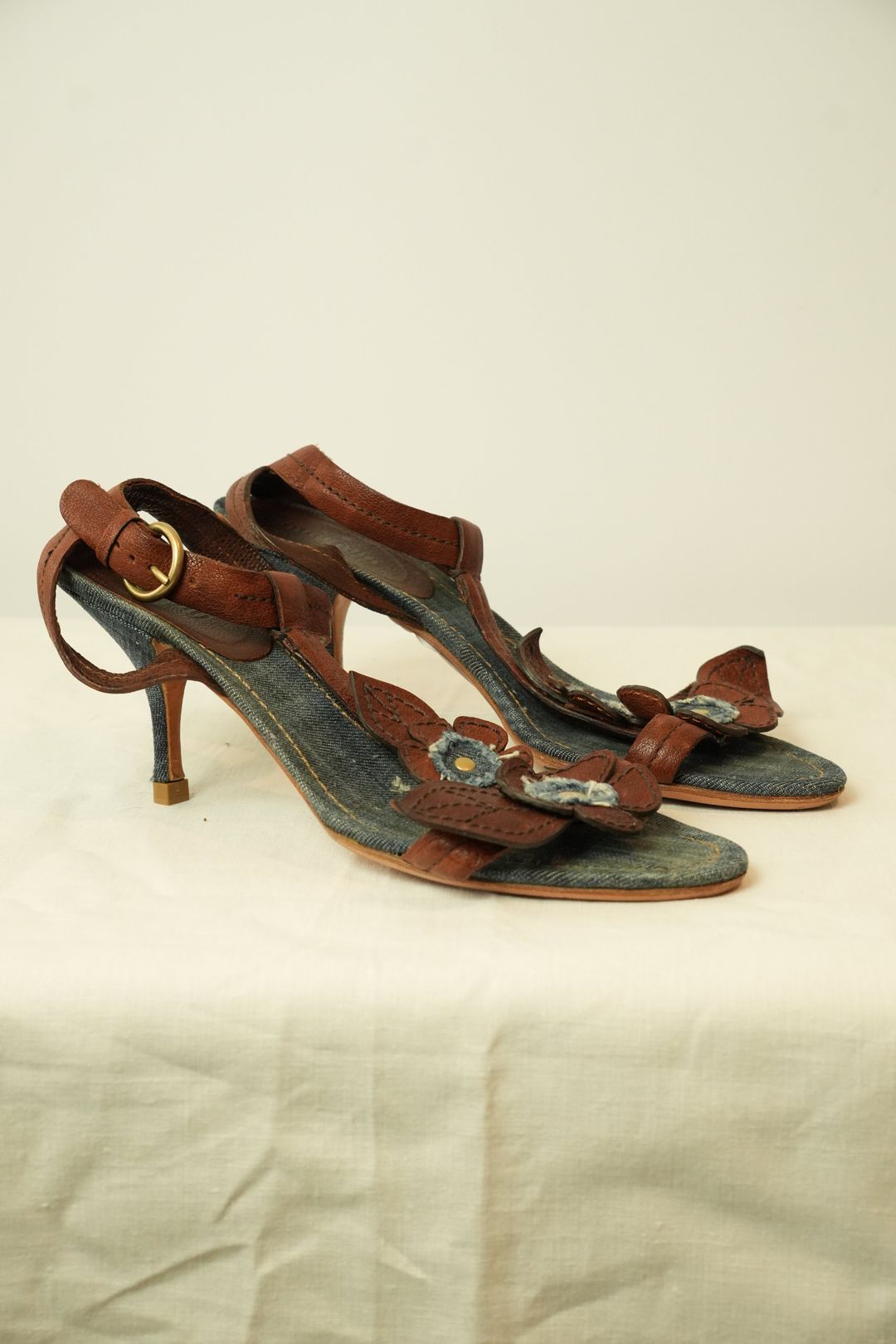 Miu Miu Floral Denim Leather Sandals Sz 40 by MIU MIU in size EU 40 from SHOES category
