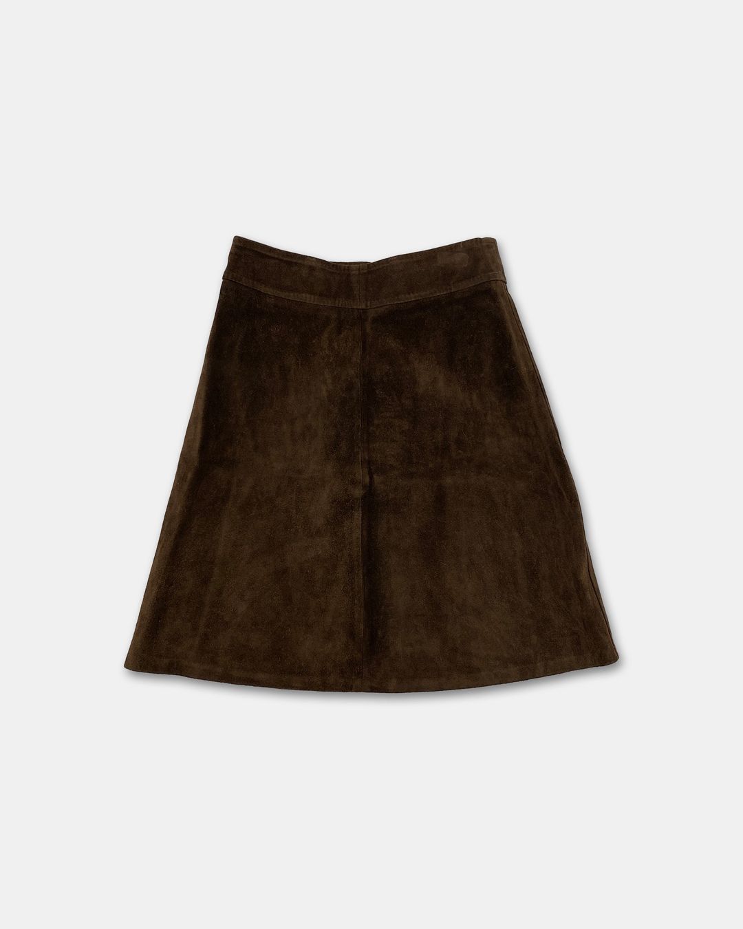 Vintage 1960s Riri Zip Midi Suede Leather Skirt Brown by Vintage in size M from SKIRTS category