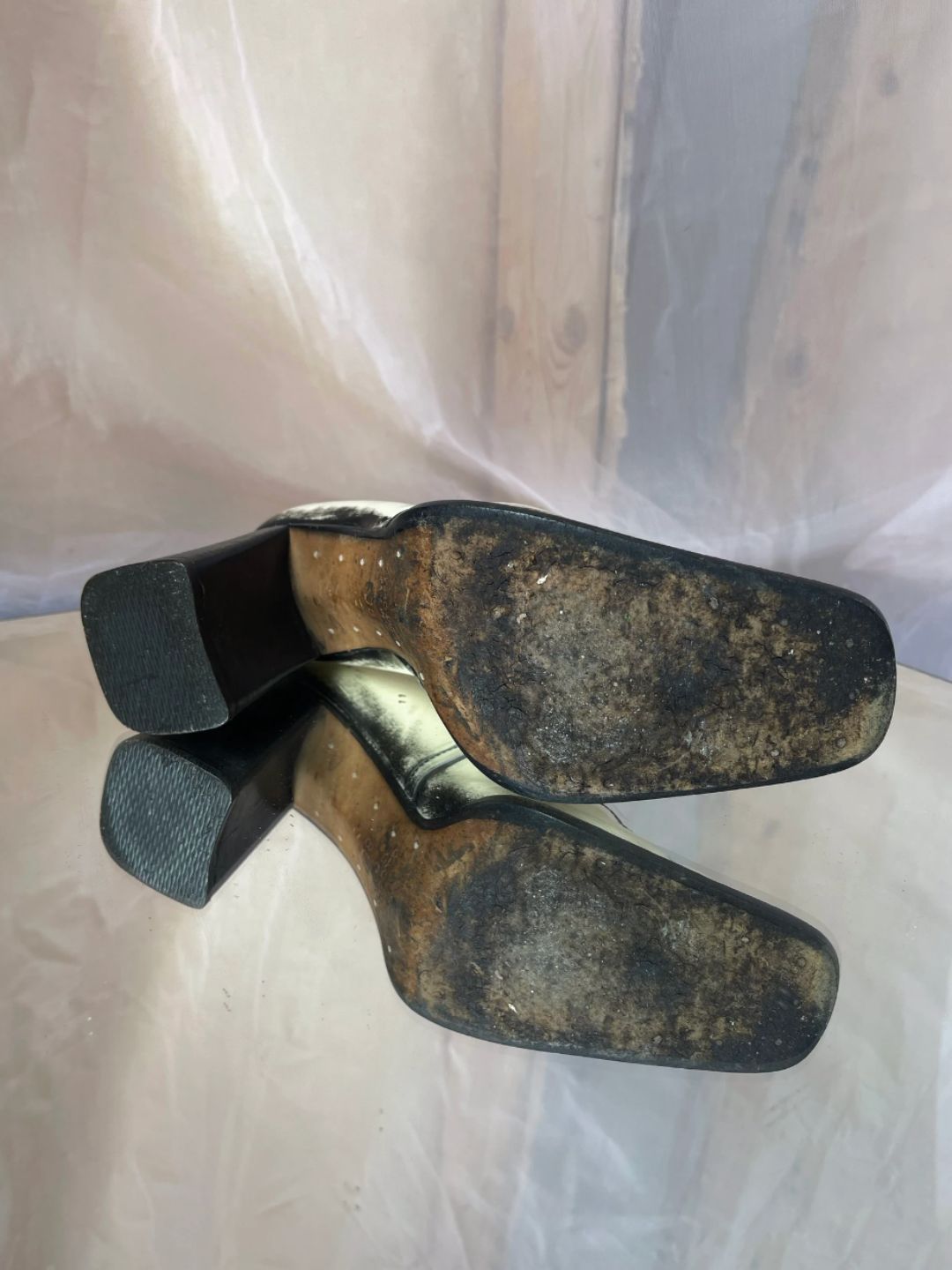  Costume National block heel punctured leather painted shoes by COSTUME NATIONAL in size EU 38 from SHOES category