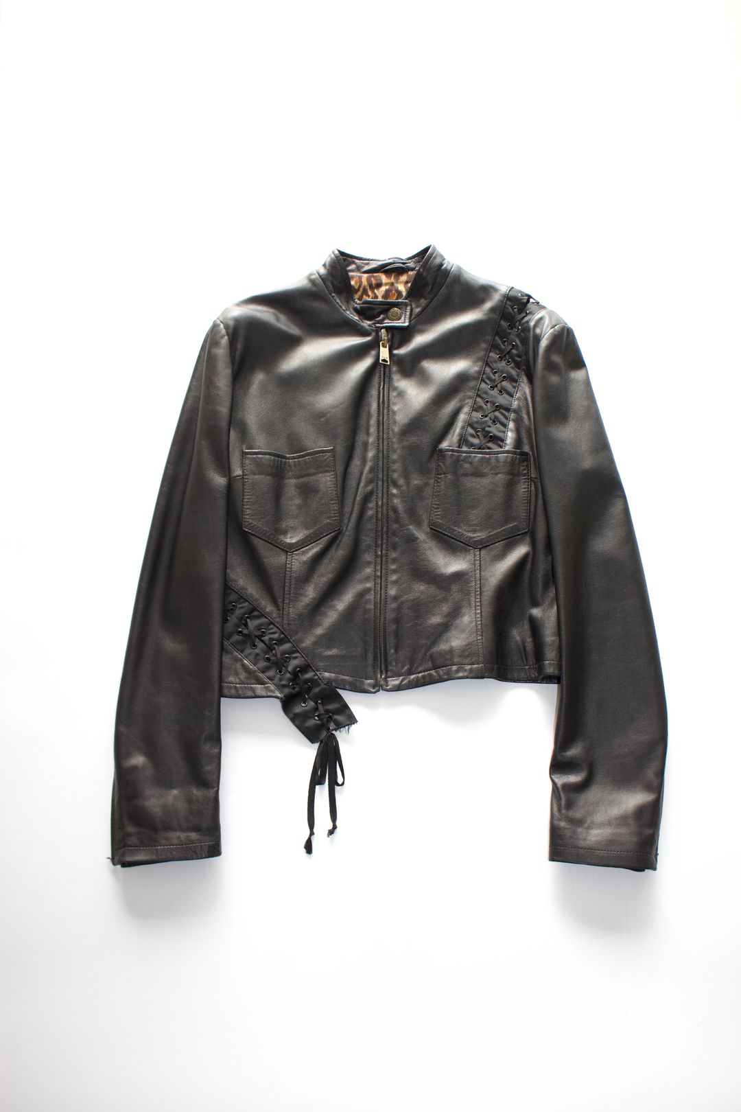 Dolce & Gabbana SS 2002 black leather jacket with laces by DOLCE & GABBANA in size M from COATS & JACKETS category