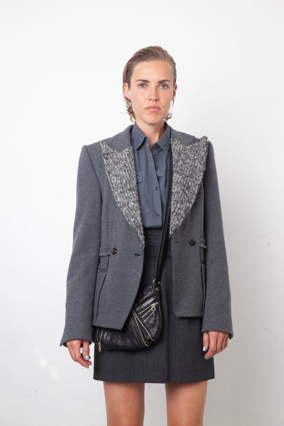 Tim van Steenbergen 2000's grey wool jersey jacket with knit collar by Tim van Steenbergen in size XXS from COATS & JACKETS category