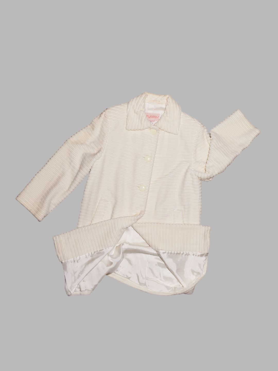 Byblos 1990s cream off-white cotton fluffy corduroy coat - size 40 by Byblos in size IT 40 from COATS & JACKETS category