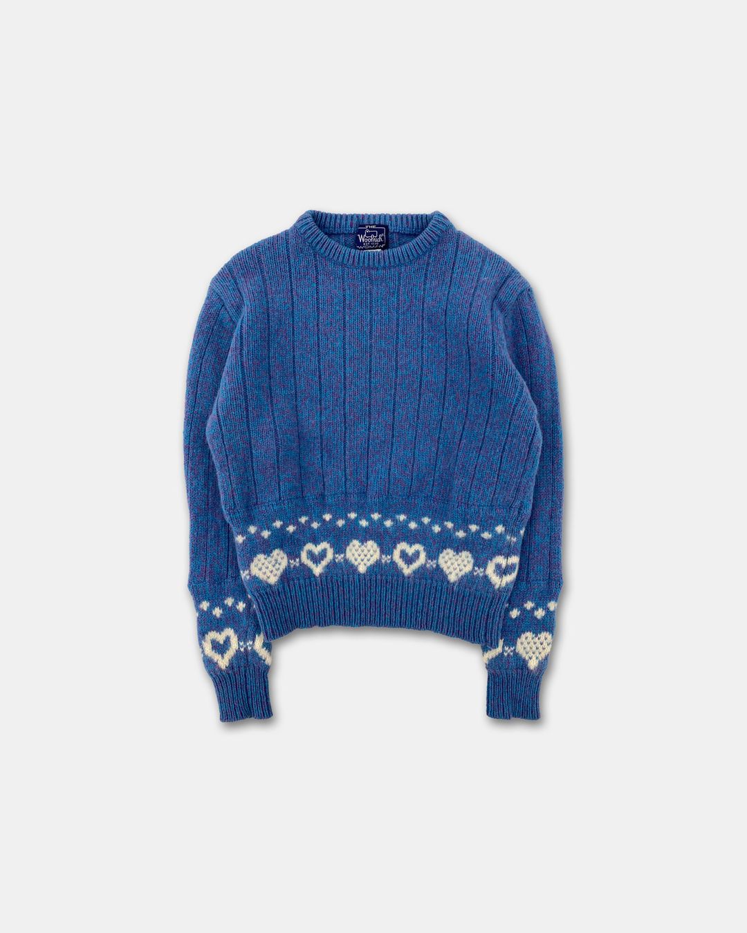 Woolrich 1980s Hearts Wool Knit Sweater Blue by Woolrich in size XL from KNITWEAR category