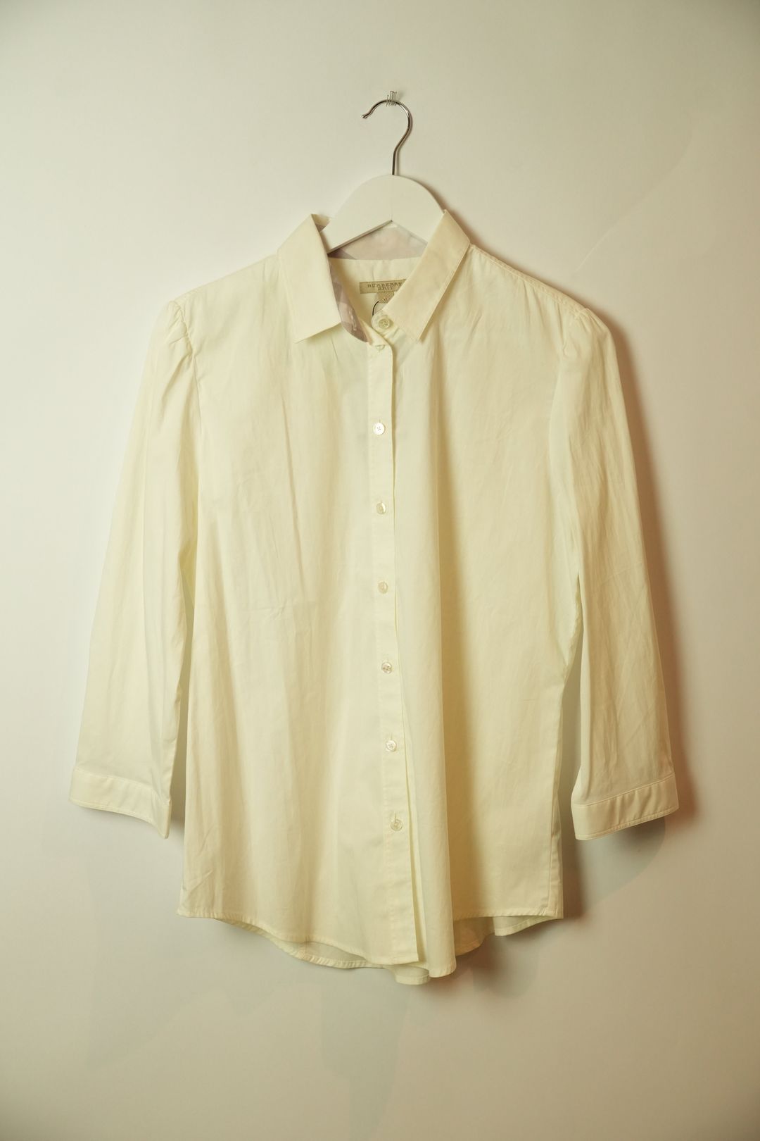 Burberry Brit White LS Button Down Blouse w Pleated Sleeve by BURBERRY in size M from SHIRTS category
