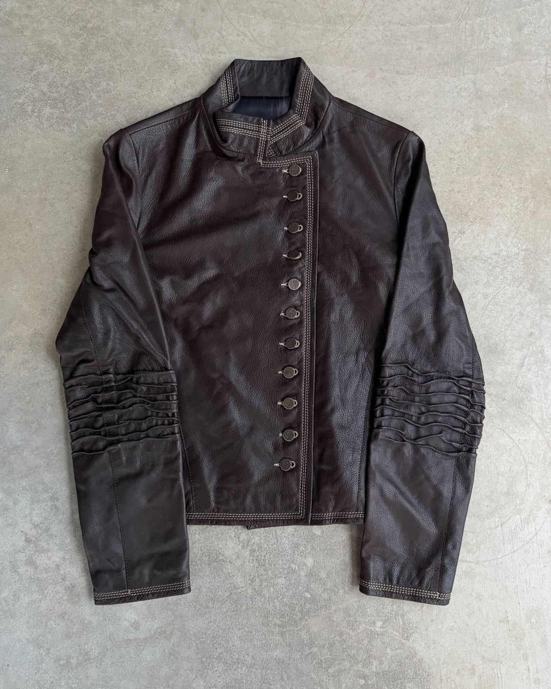 Fahmi Asymmetric Button-Up Leather Jacket – M by Fahmi in size M from COATS & JACKETS category