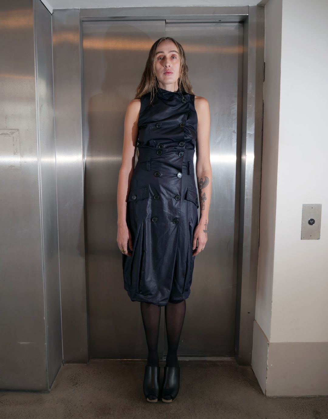 Navy Double Breasted Coated Skirt by SARAH PACINI in size W24 from SKIRTS category