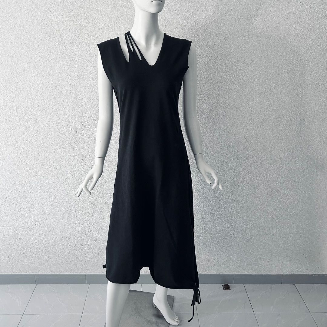 2000s Orlane Herbin black cotton dress with slashed neckline by Orlane Herbin in size M from DRESSES category