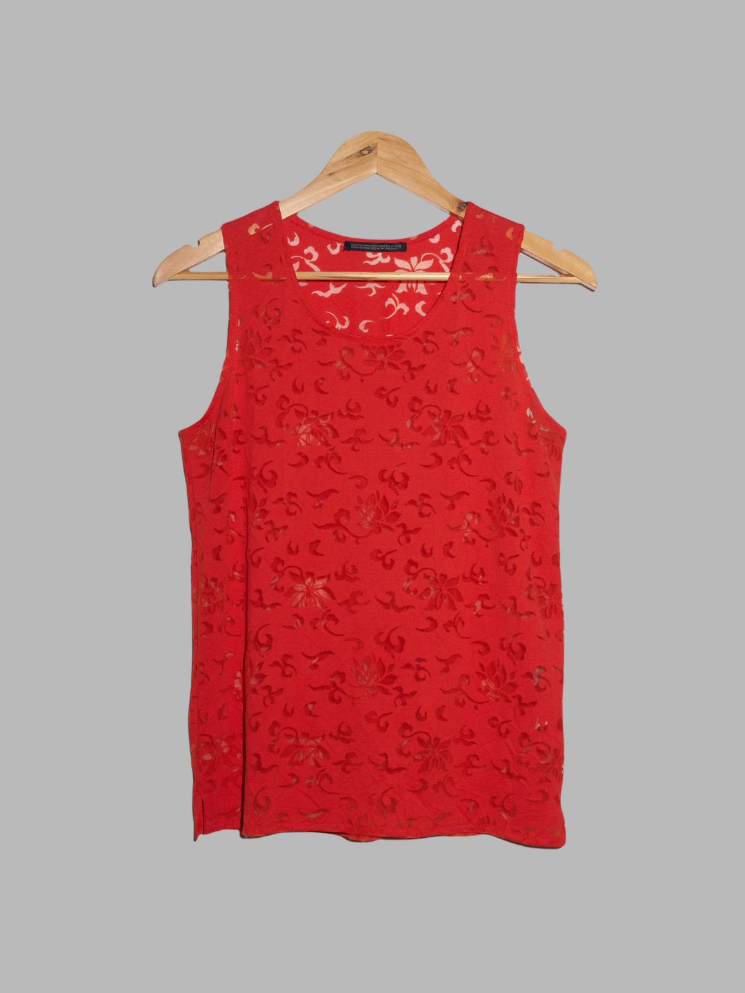 Yohji Yamamoto red rayon semi sheer floral burnout sleeveless top - M by YOHJI YAMAMOTO in size M from TOPS category