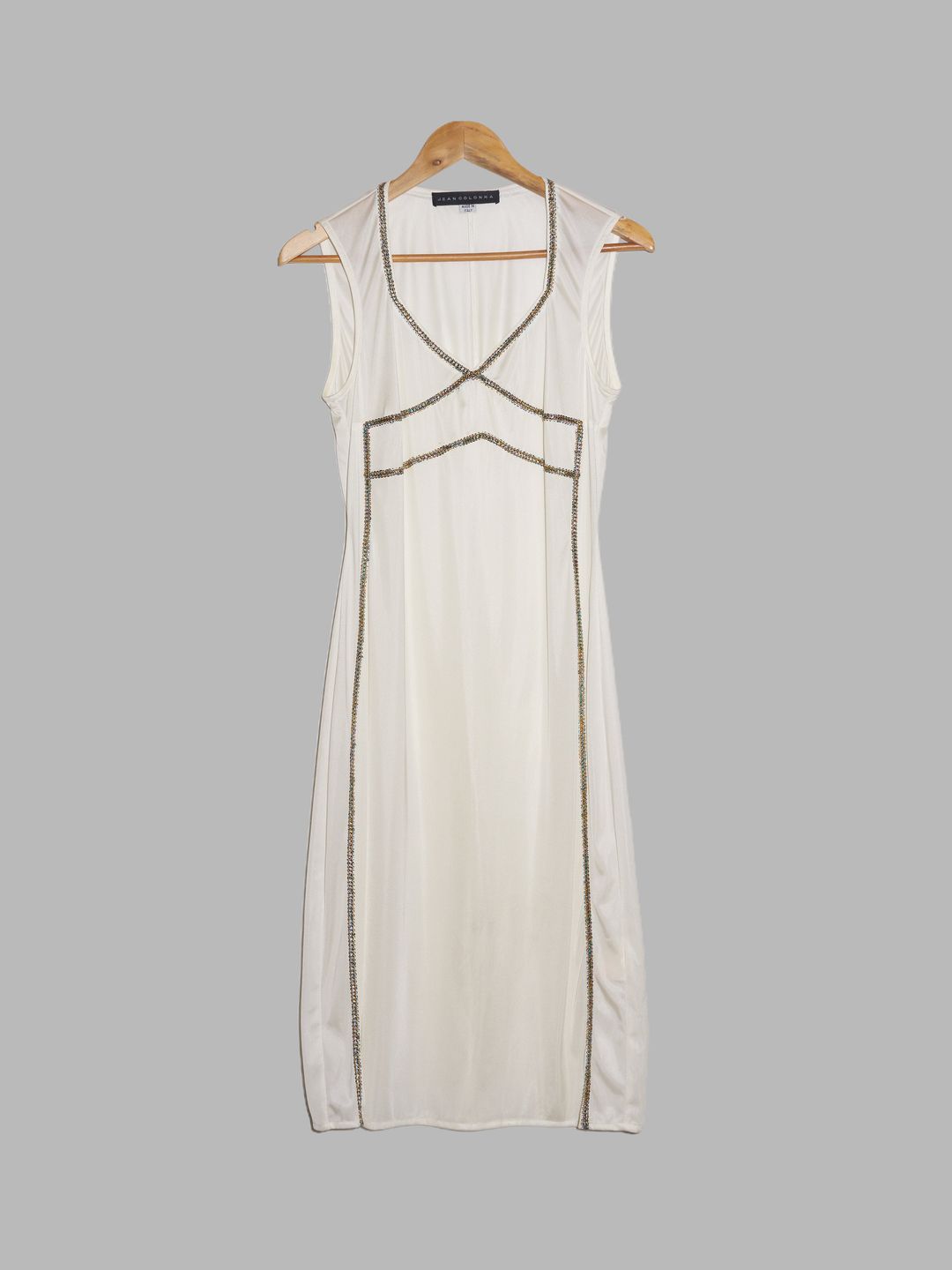 Jean Colonna off-white cream sleeveless dress with bejeweled applique - size 44 by Jean Colonna in size IT 44 from DRESSES category