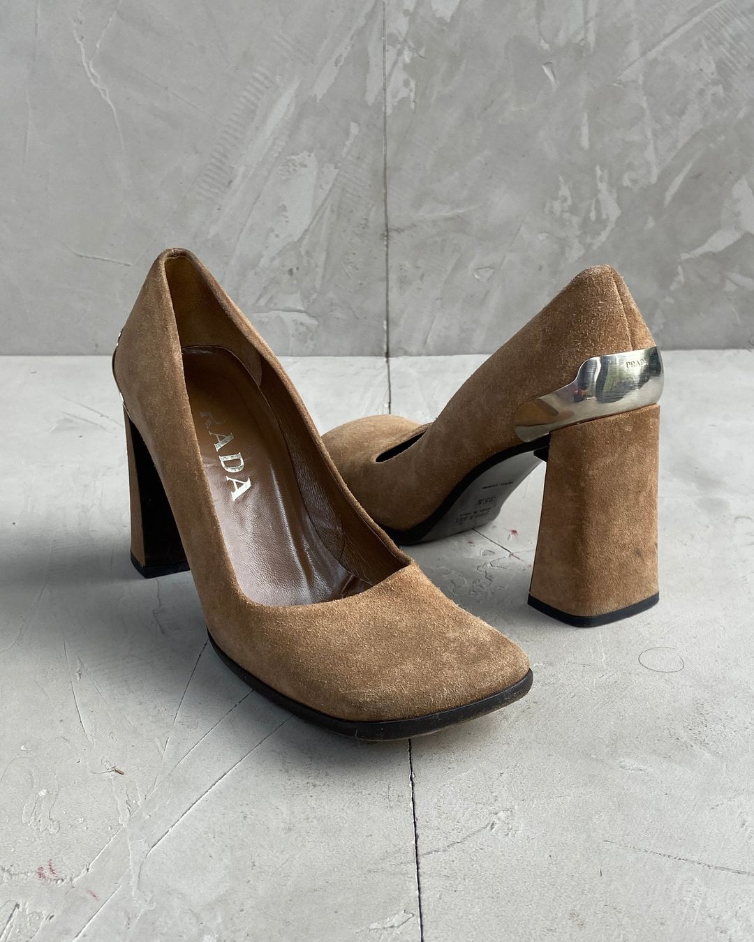 PRADA FW99 METAL HARDWEAR SUEDE BLOCK HEELS - EU 35.5 / UK 3 by PRADA in size EU 35 from SHOES category