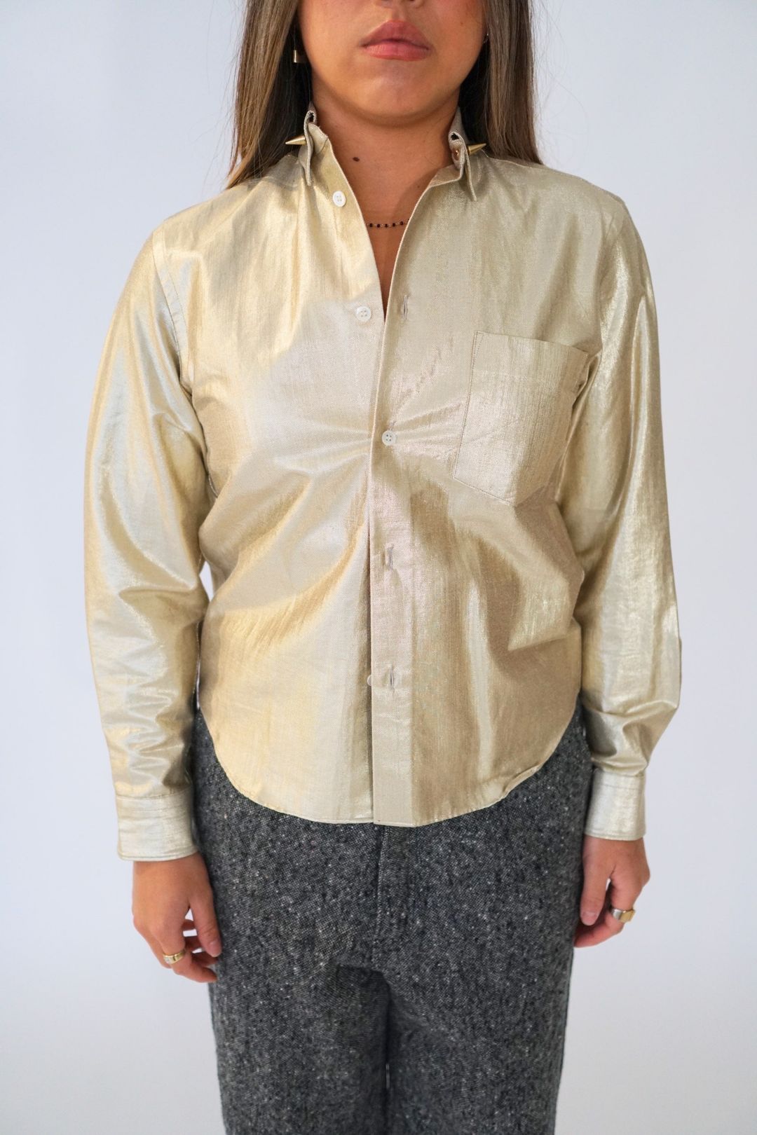 Junya Watanabe Comme Des Garcons Metallic Shirt w StudCollar by JUNYA WATANABE in size S from SHIRTS category