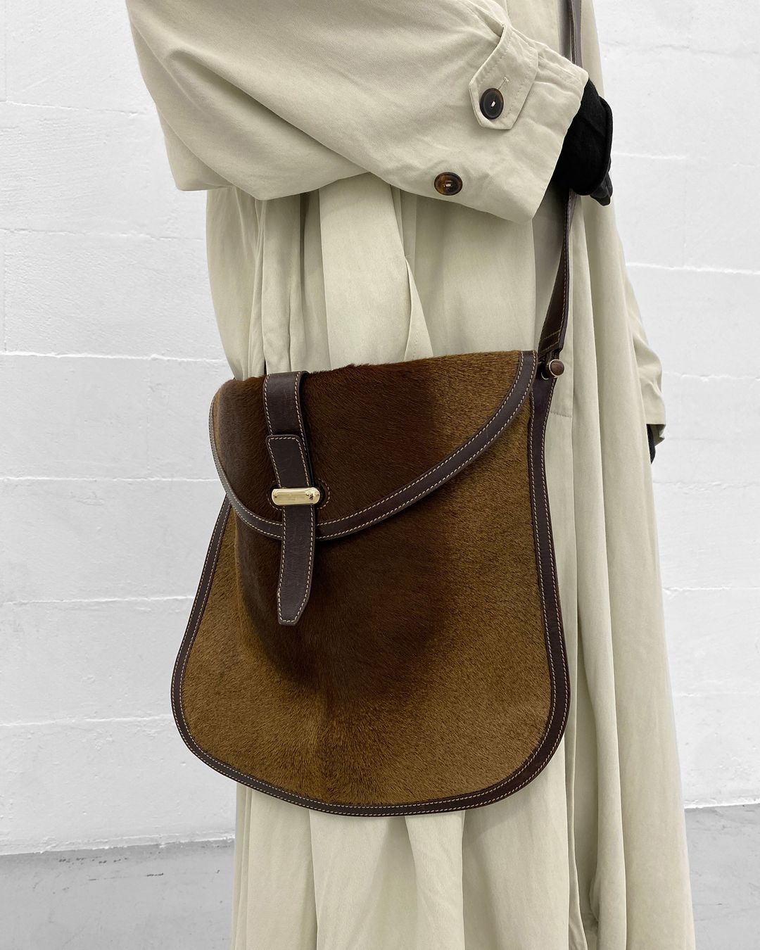 Gucci 2000s Pony Hair Fur Leather Shoulder Messenger Bag Brown by GUCCI in size ONE SIZE from BAGS category
