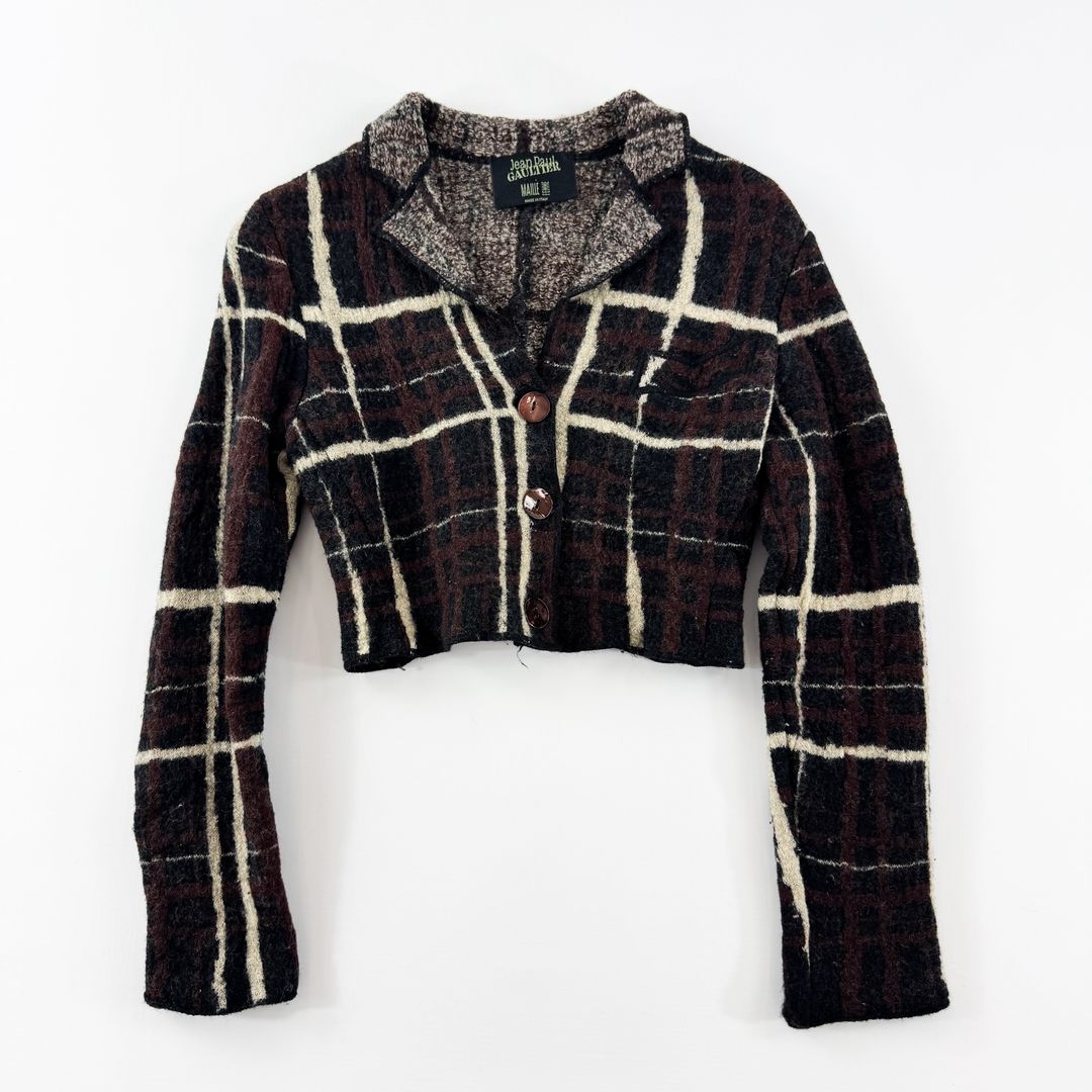 Jean Paul Gaultier Asymmetrical Check Runway Jacket FW2001 by JEAN PAUL GAULTIER in size S from KNITWEAR category