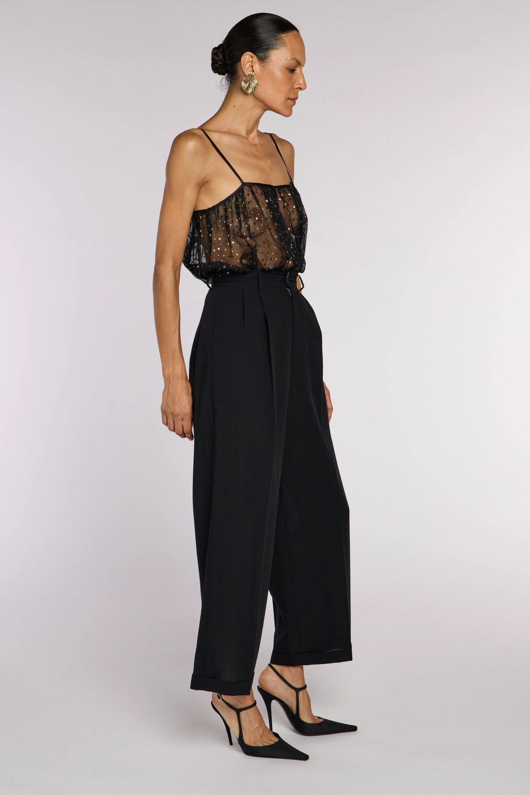 Saint Laurent Rive Gauche A/W 1978 Chiffon Camisole With Lame Polka Dot by YVES SAINT LAURENT in size FR 38 from TOPS category