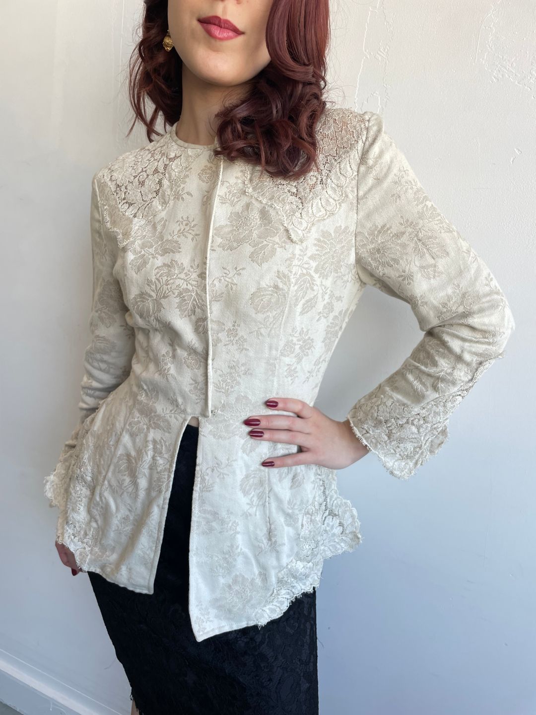 Valentino vintage lace-detailed peplum jacket by VALENTINO in size XS from COATS & JACKETS category