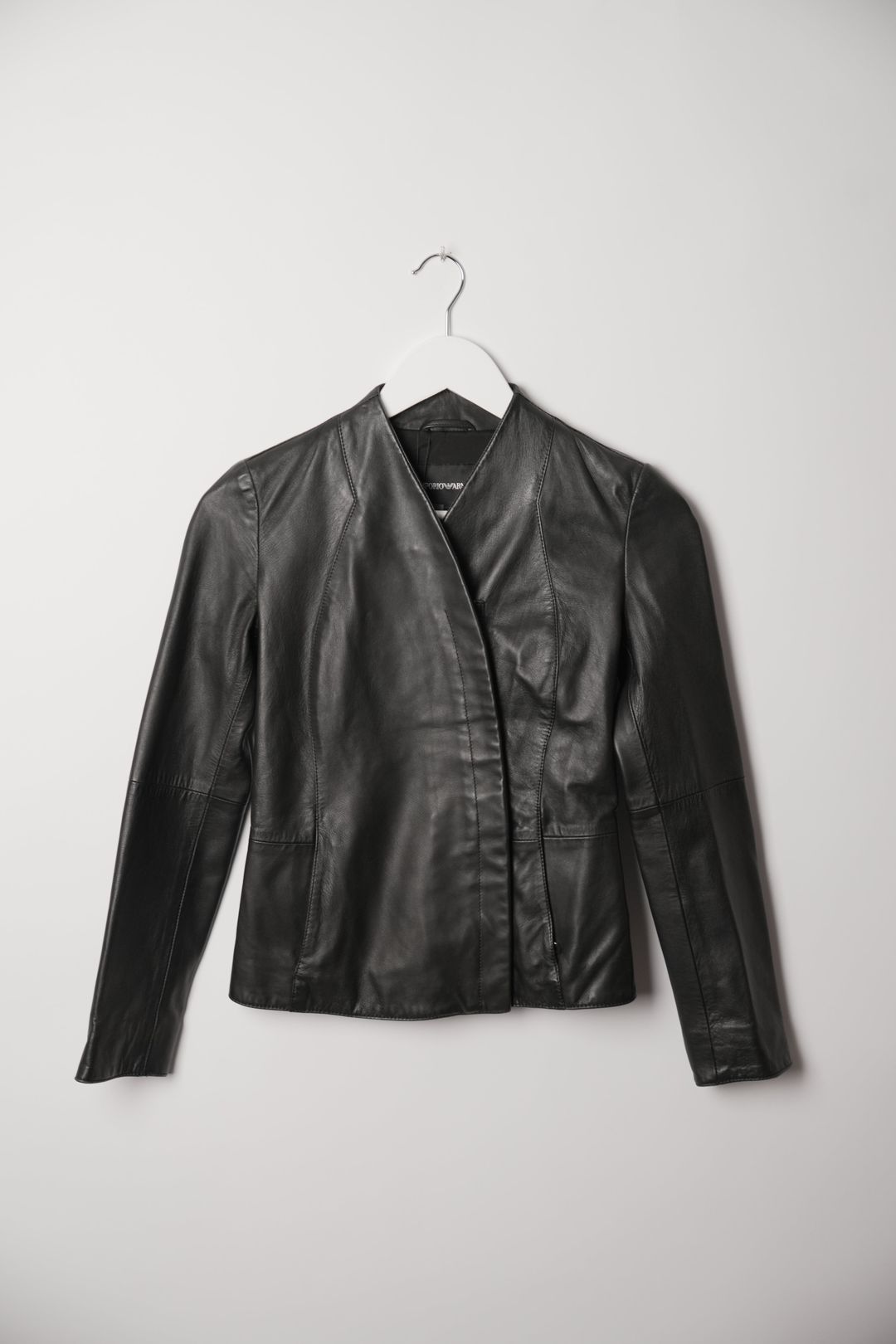 Emporio Armani Black Leather Sheepskin Kimono Zipper Jacket by GIORGIO ARMANI in size XS from COATS & JACKETS category