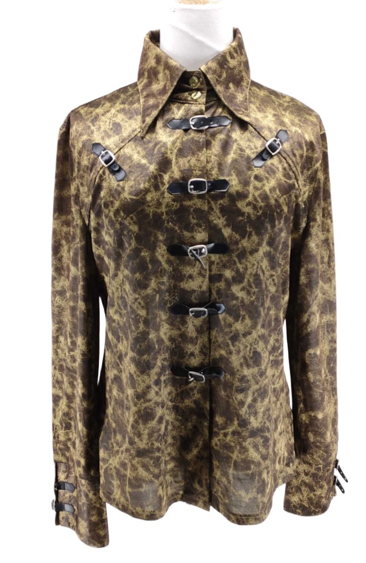 Versace Jeans Couture Cameo Print Button Down Blouse w Leather Straps by VERSACE in size S from SHIRTS category