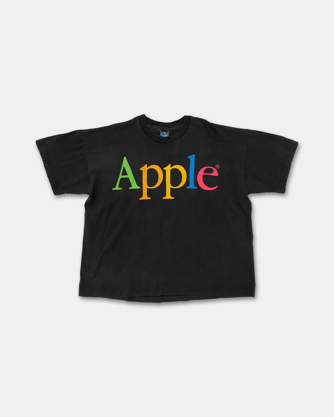 Vintage 1990s Apple Multicolor Logo Single Stitched T-Shirt Faded Black by Vintage in size XXL from TOPS category
