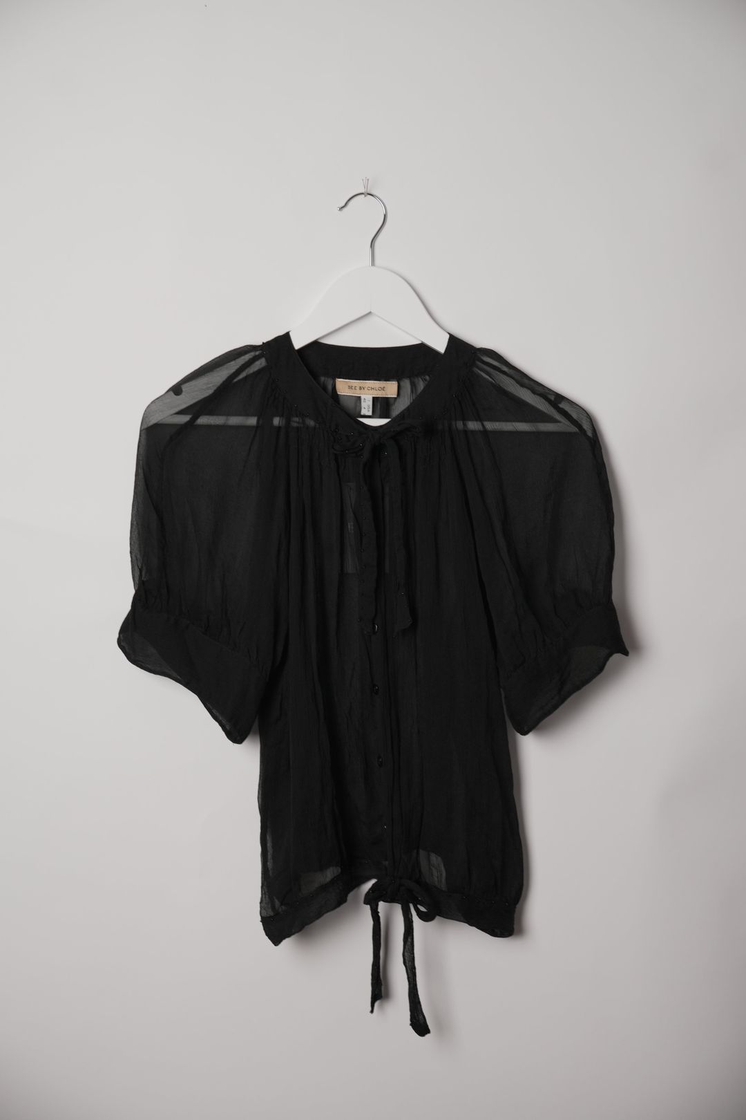 See by Chloé Sheer Chiffon Short Sleeve Button Down Blouse by CHLOÉ in size XS from TOPS category