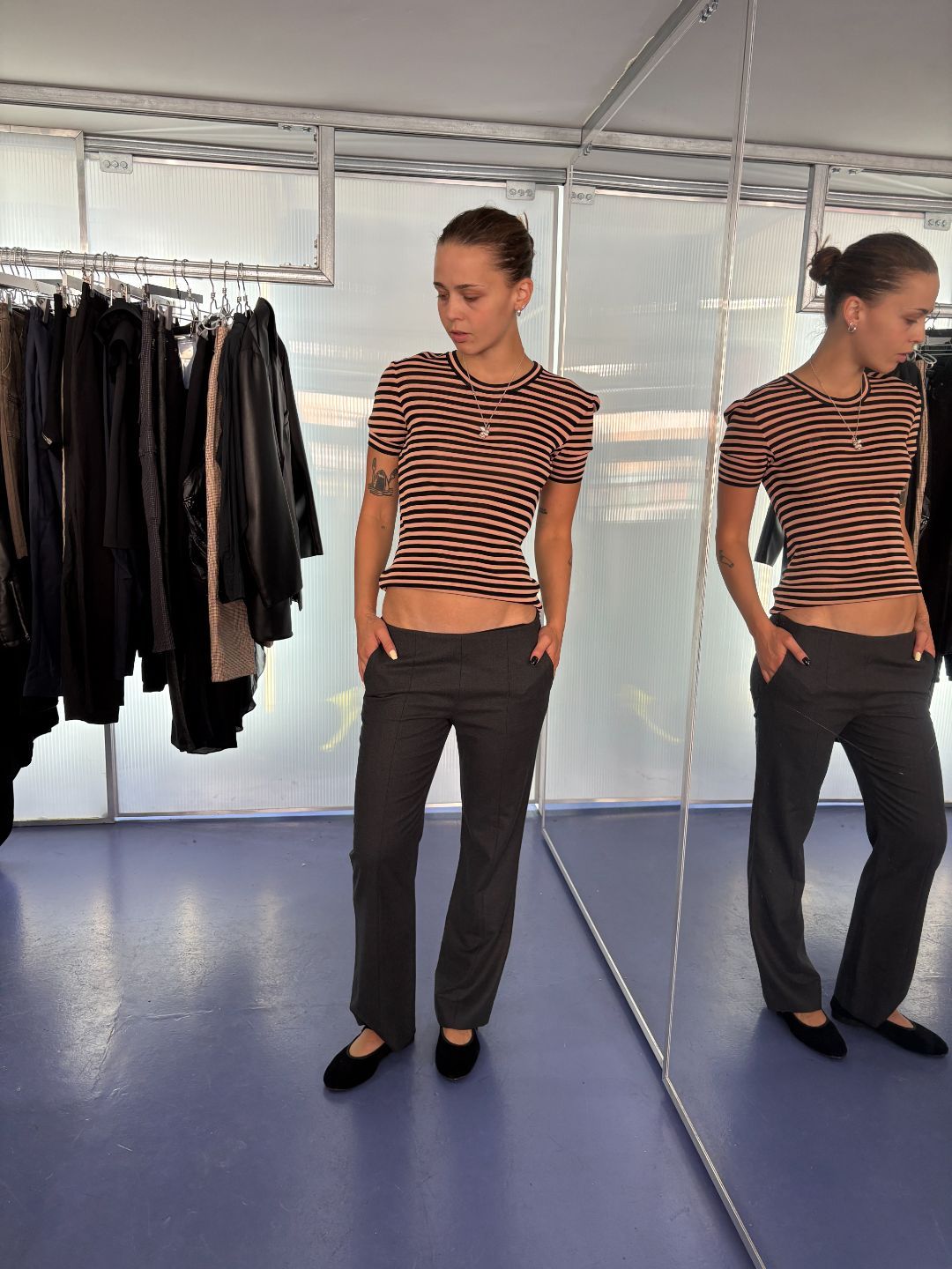 STRIPE BLACK AND PEACH KNIT T SHIRT by GUCCI in size AU/UK 8 from TOPS category