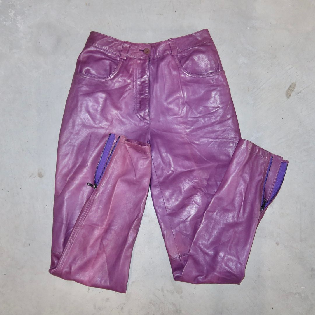 Gianni Versace Purple Leather Pants by VERSACE in size IT 38 from TROUSERS category