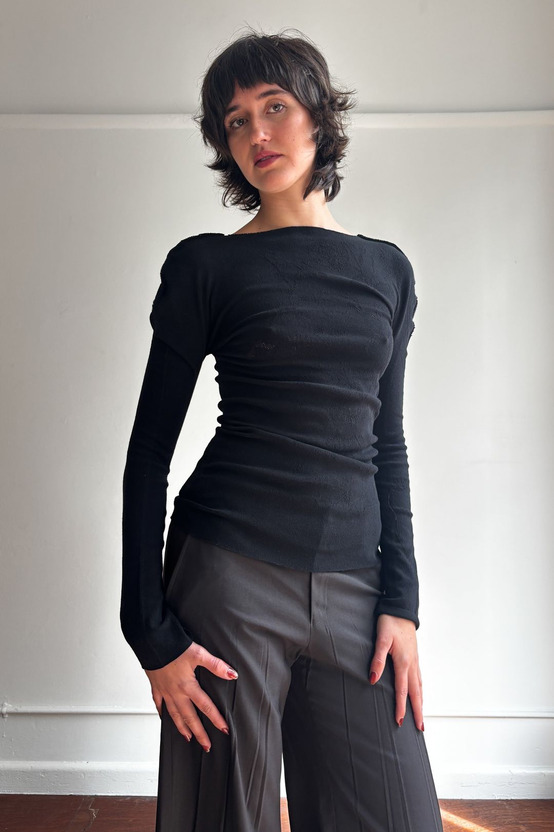 ISSEY MIYAKE S/S 2000 A-POC LONG-SLEEVE FLORAL STRETCH TOP by ISSEY MIYAKE in size XS from TOPS category