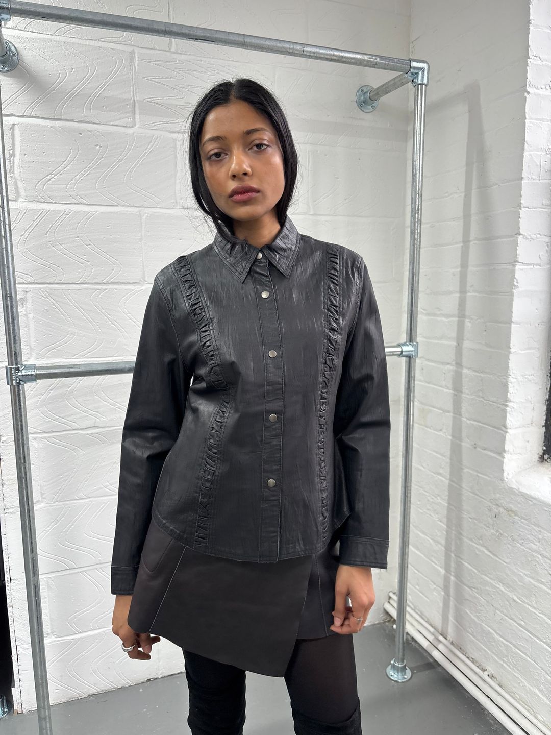 SHEEPSKIN LEATHER SHIRT by MEIWAI LIMITED in size XS from TOPS category