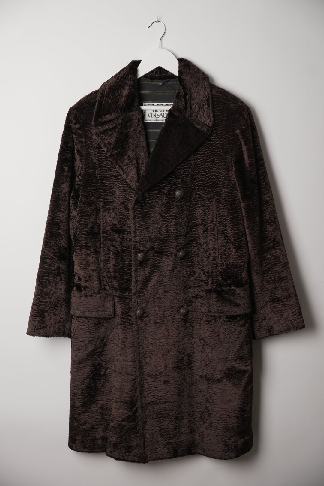 Gianni Versace Brown Velour Double Breasted Coat Sz46 by VERSACE in size S from COATS & JACKETS category