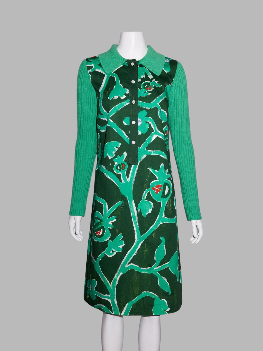 Dirk Van Saene winter 2005 green cotton floral print knee length dress by Dirk van saene in size ONE SIZE from DRESSES category