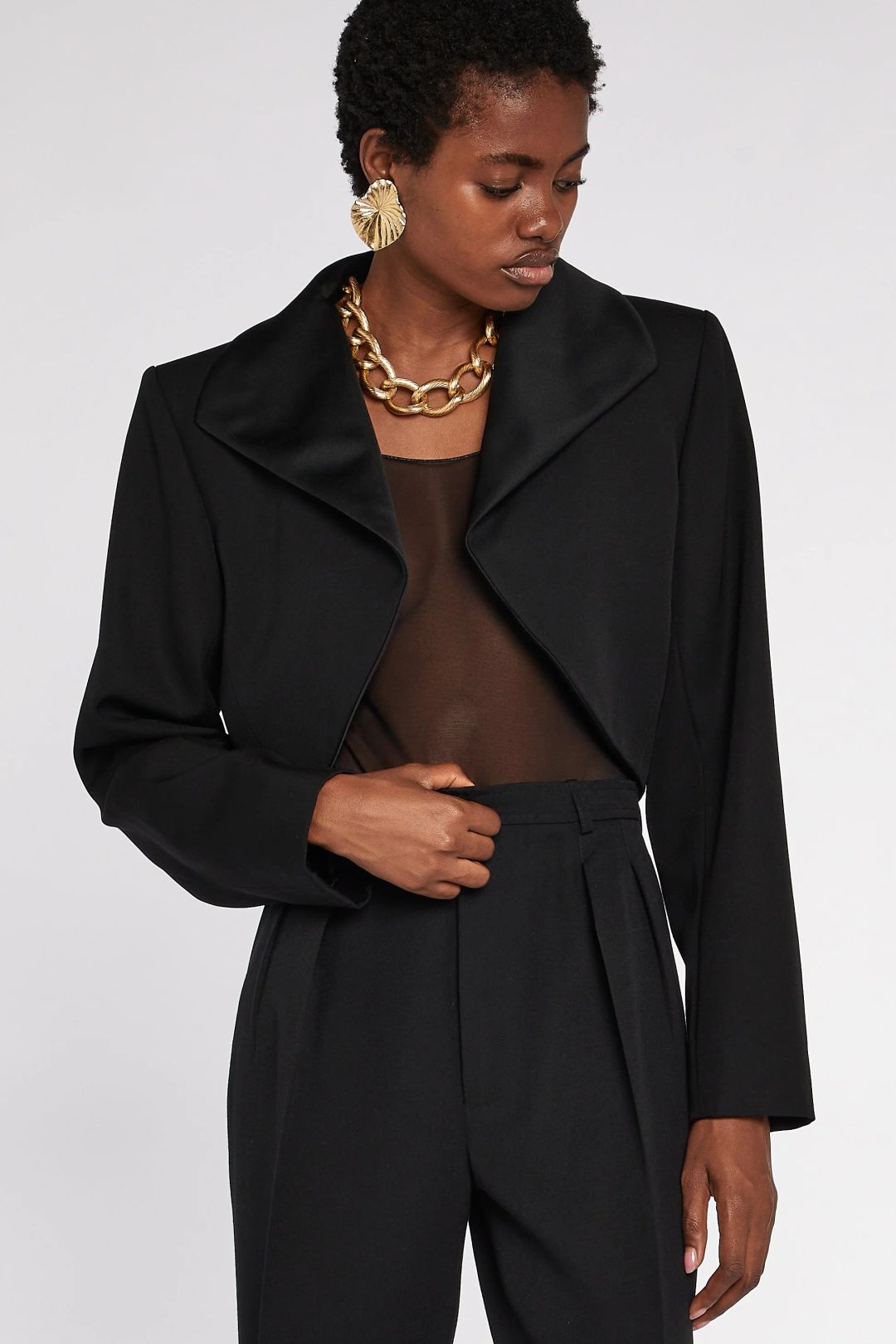 Yves Saint Laurent Rive Gauche Cropped Le Smoking Jacket A/W 1993 by YVES SAINT LAURENT in size FR 40 from COATS & JACKETS category