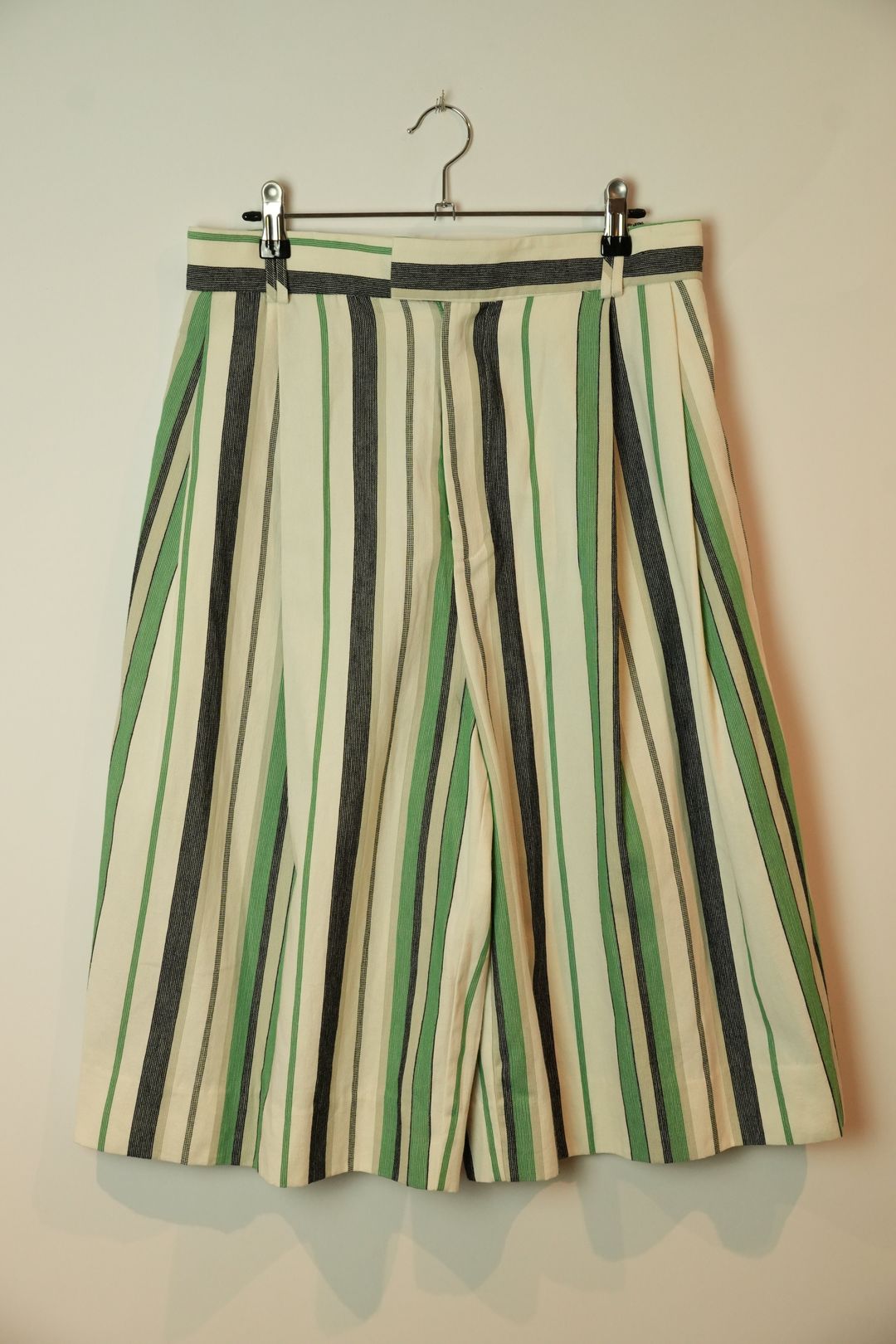 Bassike Green White Navy Stripe Long Bermuda Shorts by VENDOR-UNKNOWN in size S from SHORTS category